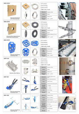 Cordon de fixation réglable en acier inoxydable pour boîtes de bandes en bleu ou en rouge