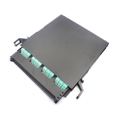 Panneau de patch en fibre optique MPO-LC de 19 pouces 1U 2U 4U 144F avec cassette - Ultra-haute densité, double rail, module MPO ABS